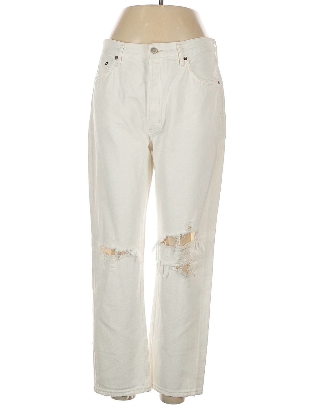 Agolde White Distressed Straight-Leg Jeans